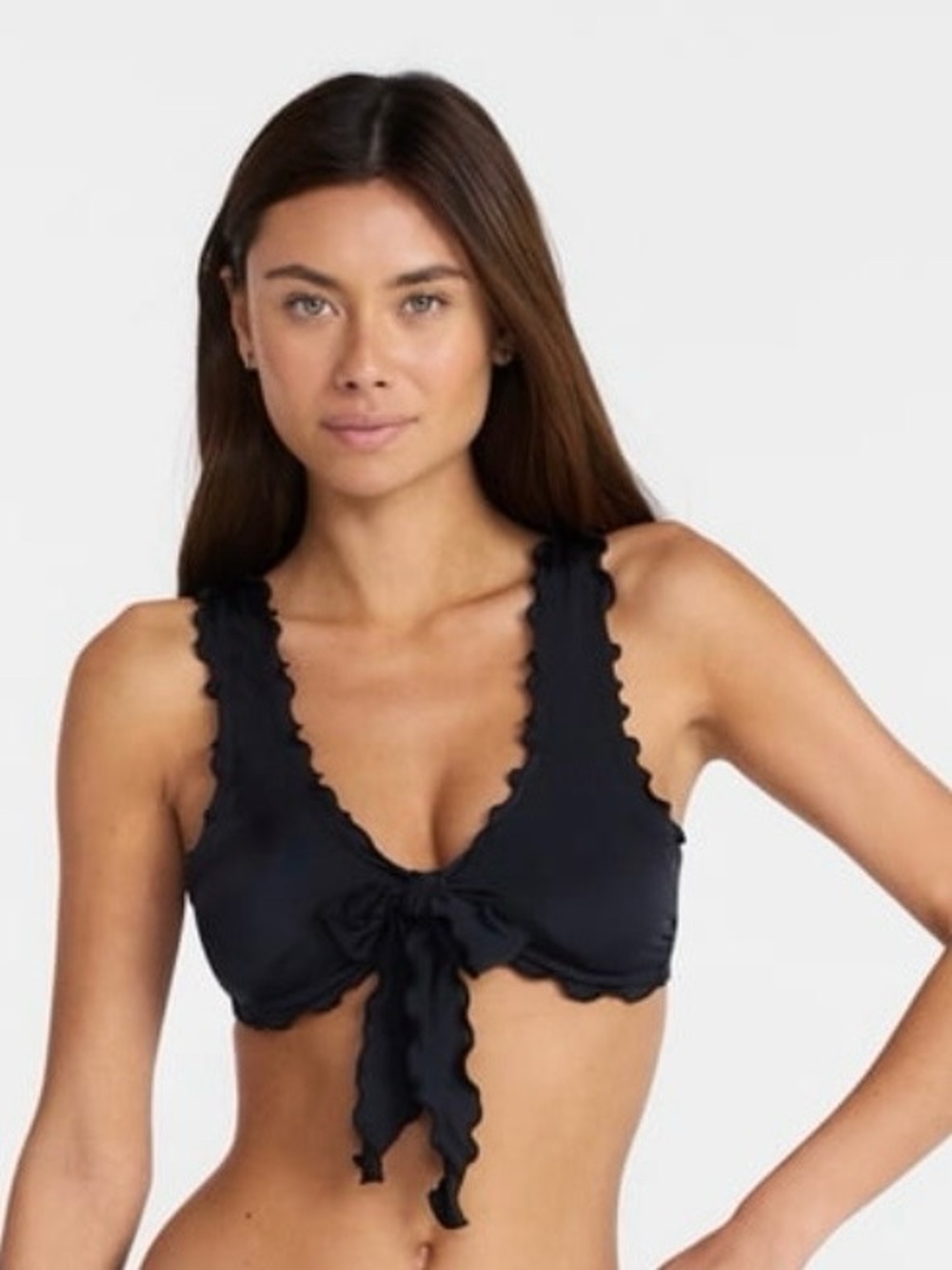 BRAND NEW NO BOUNDARIES Black Ruffled Tie-Front Bralette - Women Intimates XXS